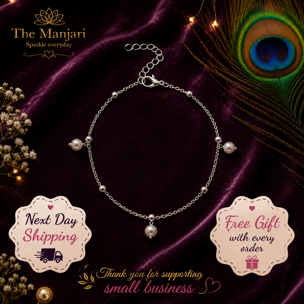 Pearl Charm Anklet – Gold & Silver Stainless Steel Waterproof Anklet | Tarnish-Free Beach & Everyday Jewelry