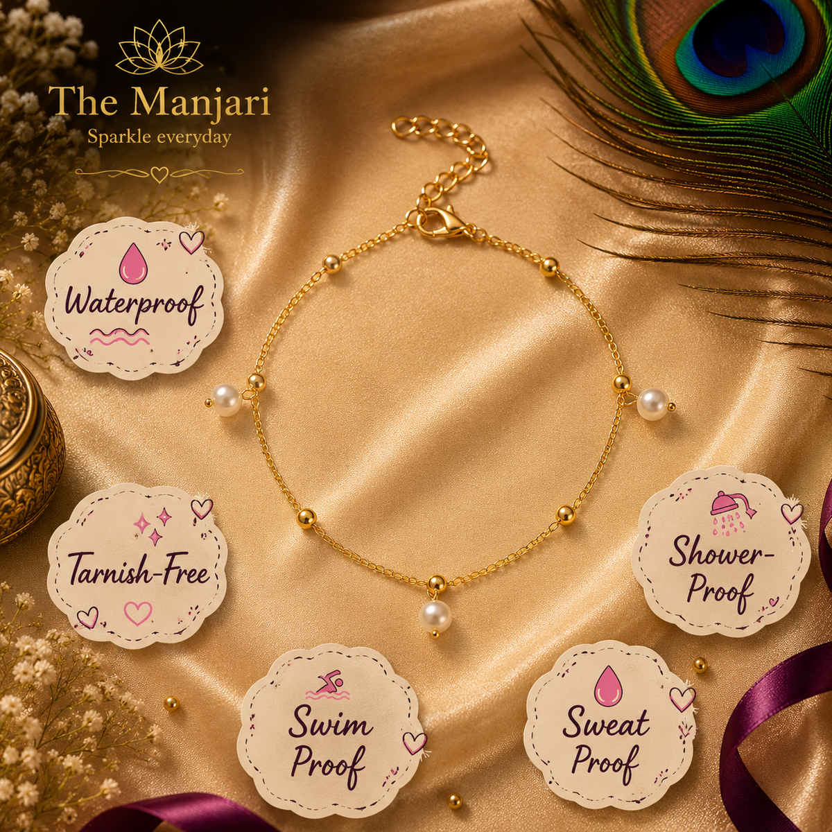 Pearl Charm Anklet – Gold & Silver Stainless Steel Waterproof Anklet | Tarnish-Free Beach & Everyday Jewelry