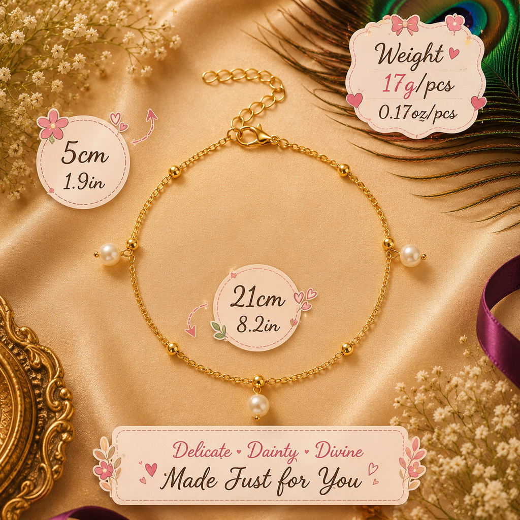 Pearl Charm Anklet – Gold & Silver Stainless Steel Waterproof Anklet | Tarnish-Free Beach & Everyday Jewelry
