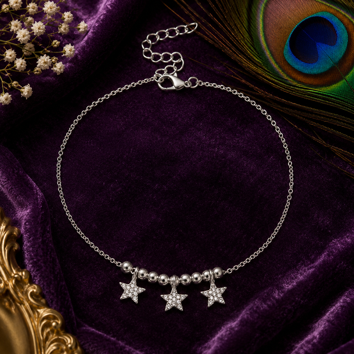 Star Charm Anklet for Women – Gold & Silver Waterproof Anklet, Tarnish-Free Adjustable Stainless Steel Beach Foot Jewelry Gift