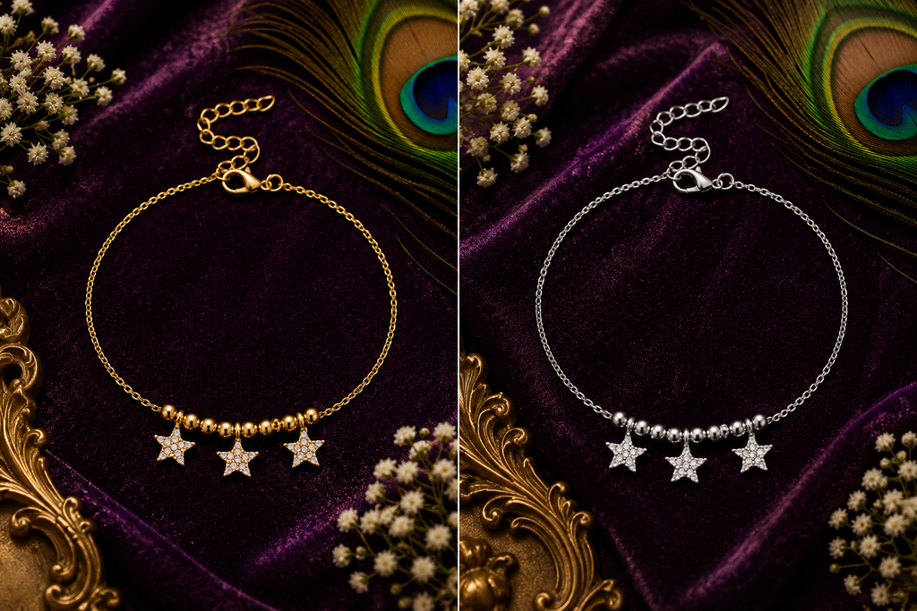 Star Charm Anklet for Women – Gold & Silver Waterproof Anklet, Tarnish-Free Adjustable Stainless Steel Beach Foot Jewelry Gift