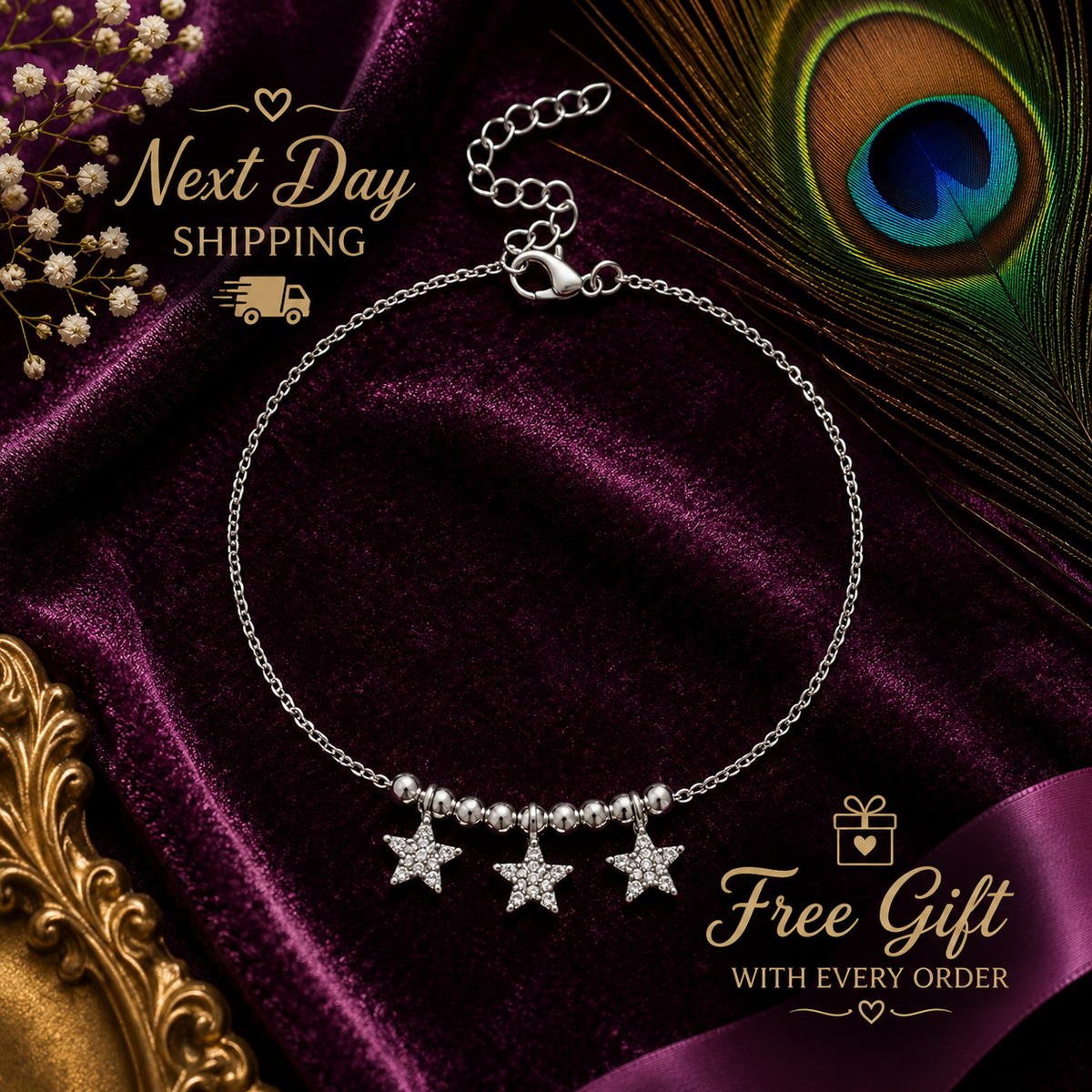 Star Charm Anklet for Women – Gold & Silver Waterproof Anklet, Tarnish-Free Adjustable Stainless Steel Beach Foot Jewelry Gift