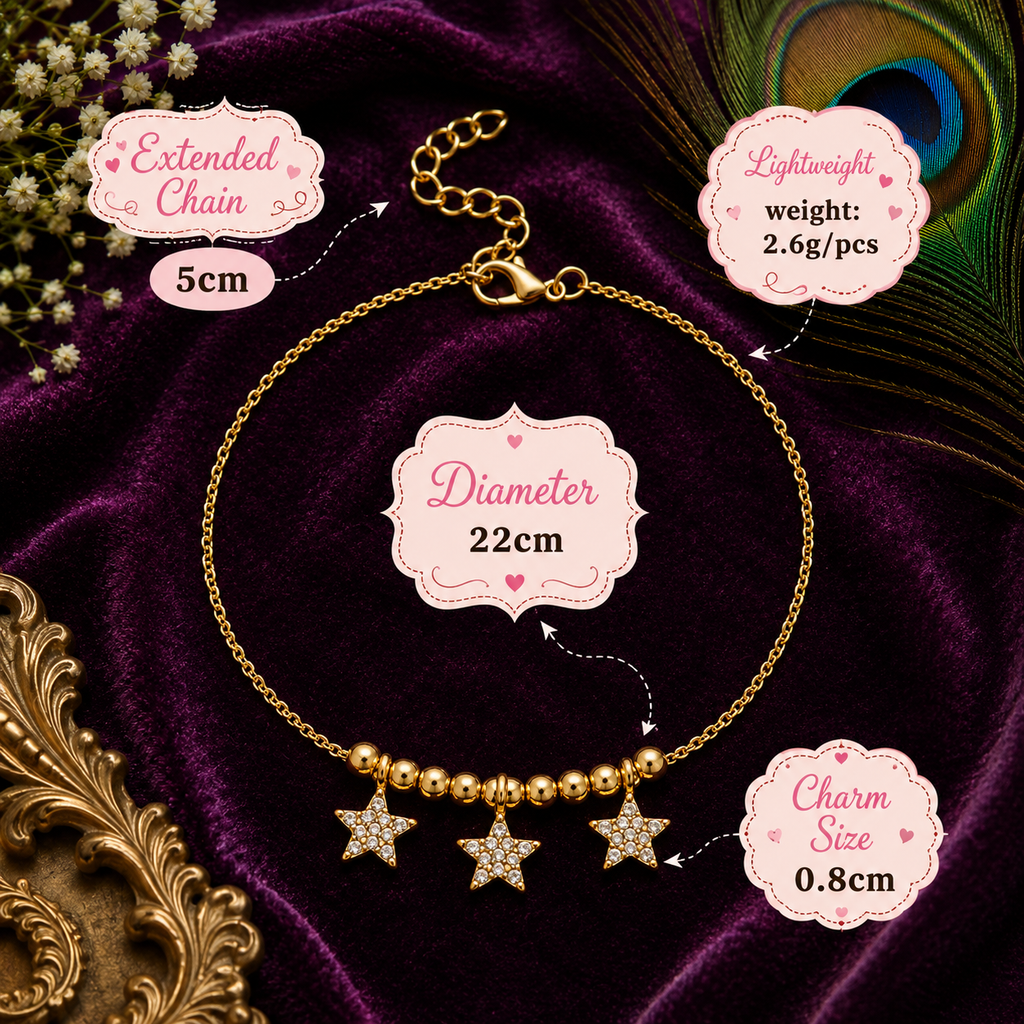 Star Charm Anklet for Women – Gold & Silver Waterproof Anklet, Tarnish-Free Adjustable Stainless Steel Beach Foot Jewelry Gift