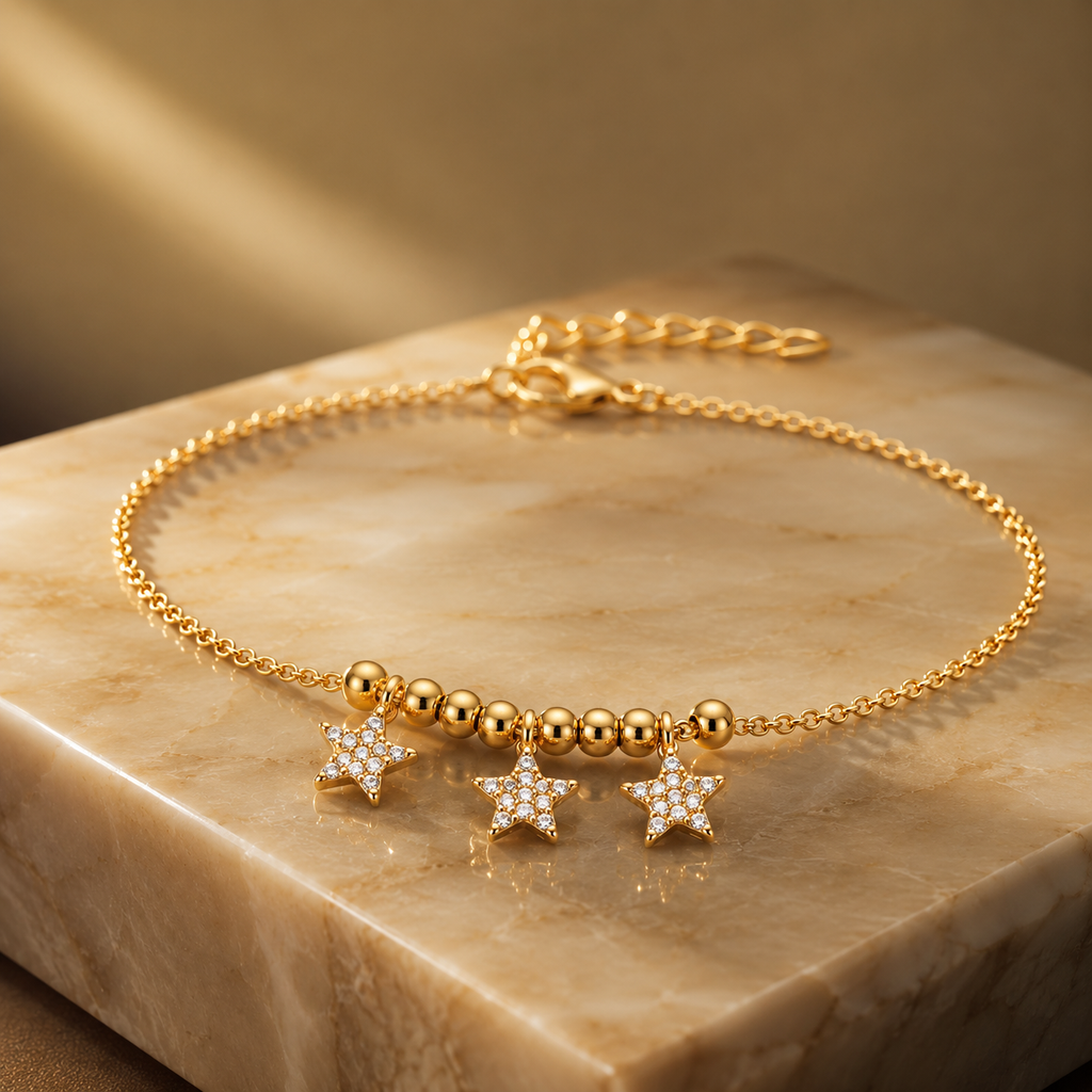 Star Charm Anklet for Women – Gold & Silver Waterproof Anklet, Tarnish-Free Adjustable Stainless Steel Beach Foot Jewelry Gift