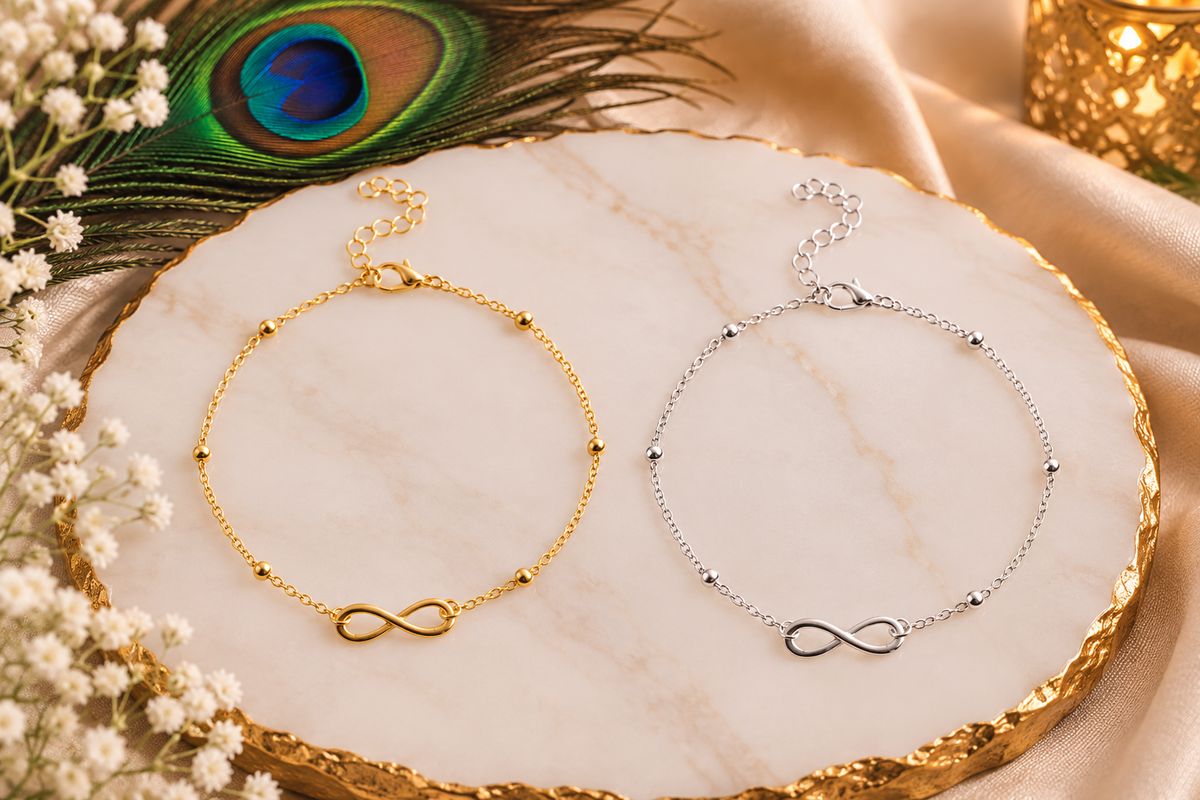 Infinity Anklet for Women – Gold & Silver Adjustable Chain Anklet, Waterproof Tarnish-Free Stainless Steel Beach Anklet Gift