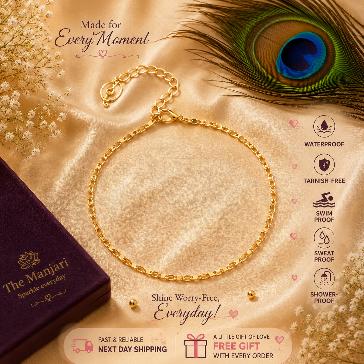 Dainty Figaro Chain Anklet – Gold & Silver Stainless Steel Waterproof Anklet | Tarnish-Free Everyday Jewelry