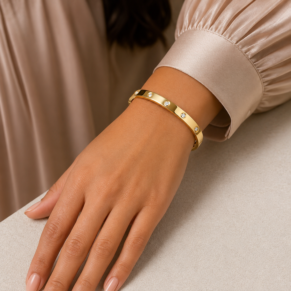 Gold Crystal Bangle Bracelet – Waterproof Tarnish-Free Stainless Steel Cuff Bracelet for Women | Minimalist Everyday Jewelry Gift