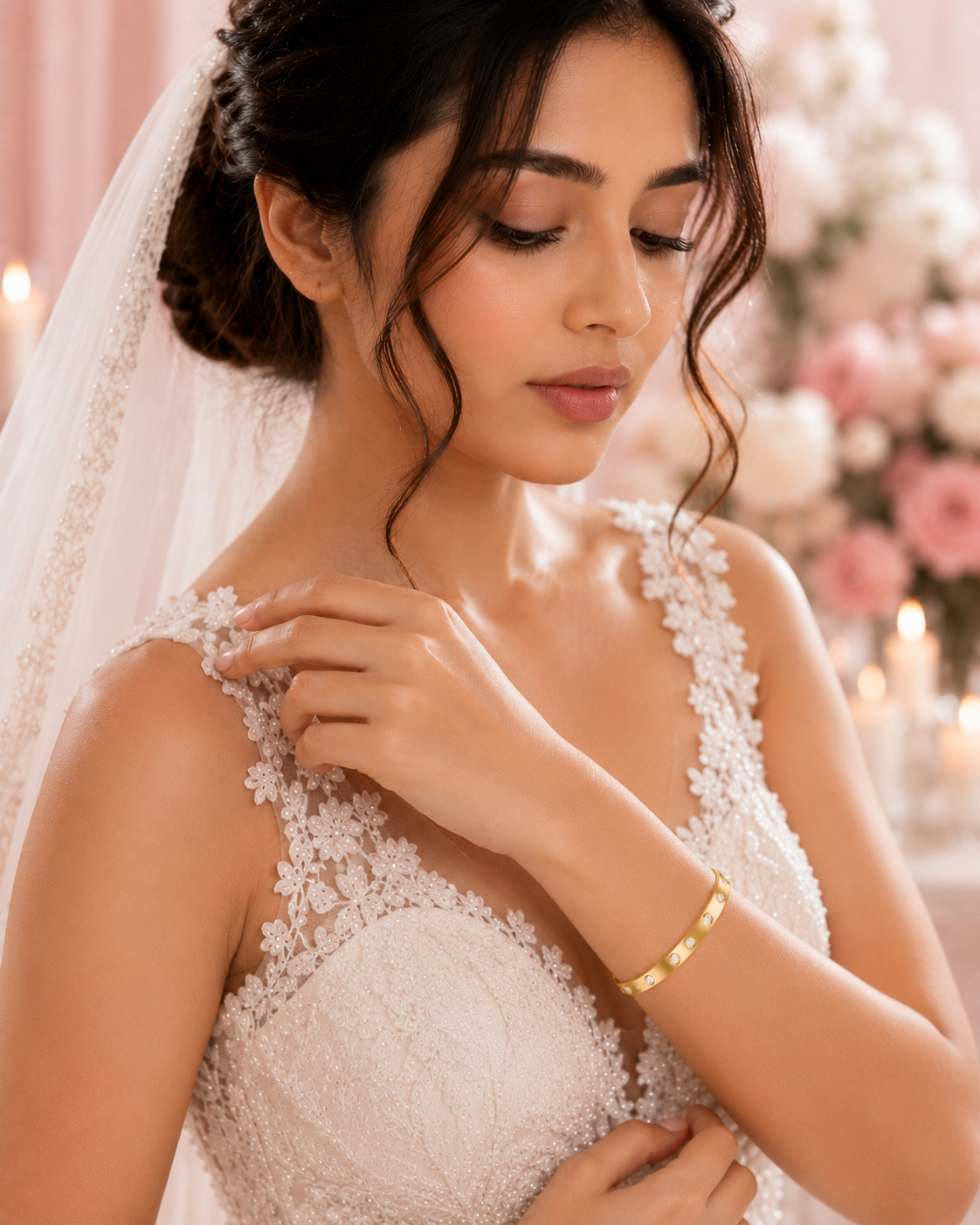 Gold Crystal Bangle Bracelet – Waterproof Tarnish-Free Stainless Steel Cuff Bracelet for Women | Minimalist Everyday Jewelry Gift