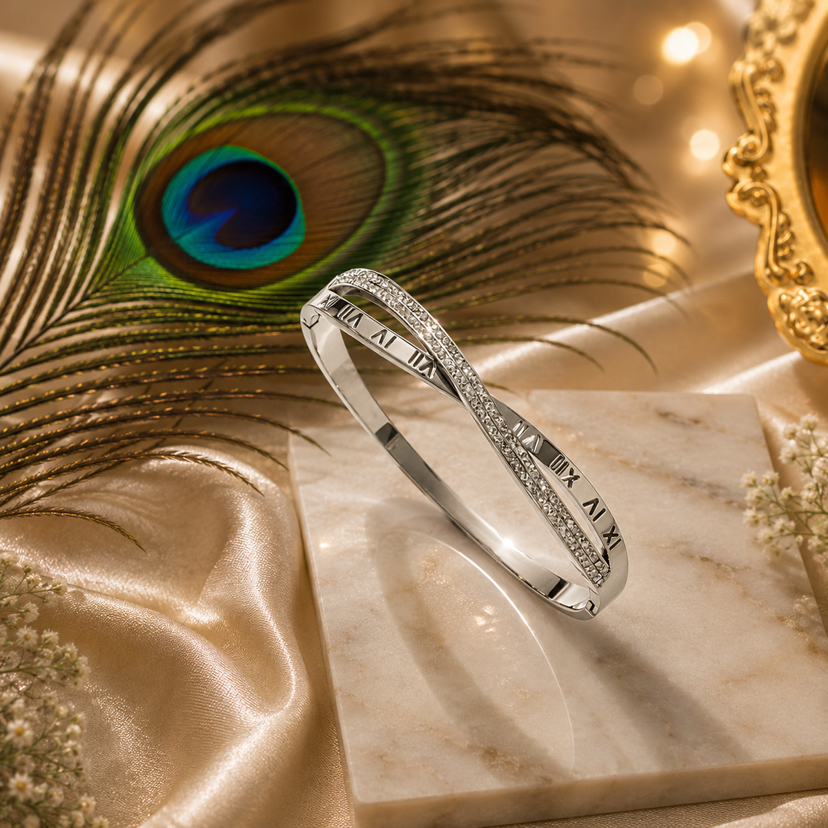 Roman Crystal Twist Bangle Bracelet – Waterproof Tarnish-Free Stainless Steel Cuff