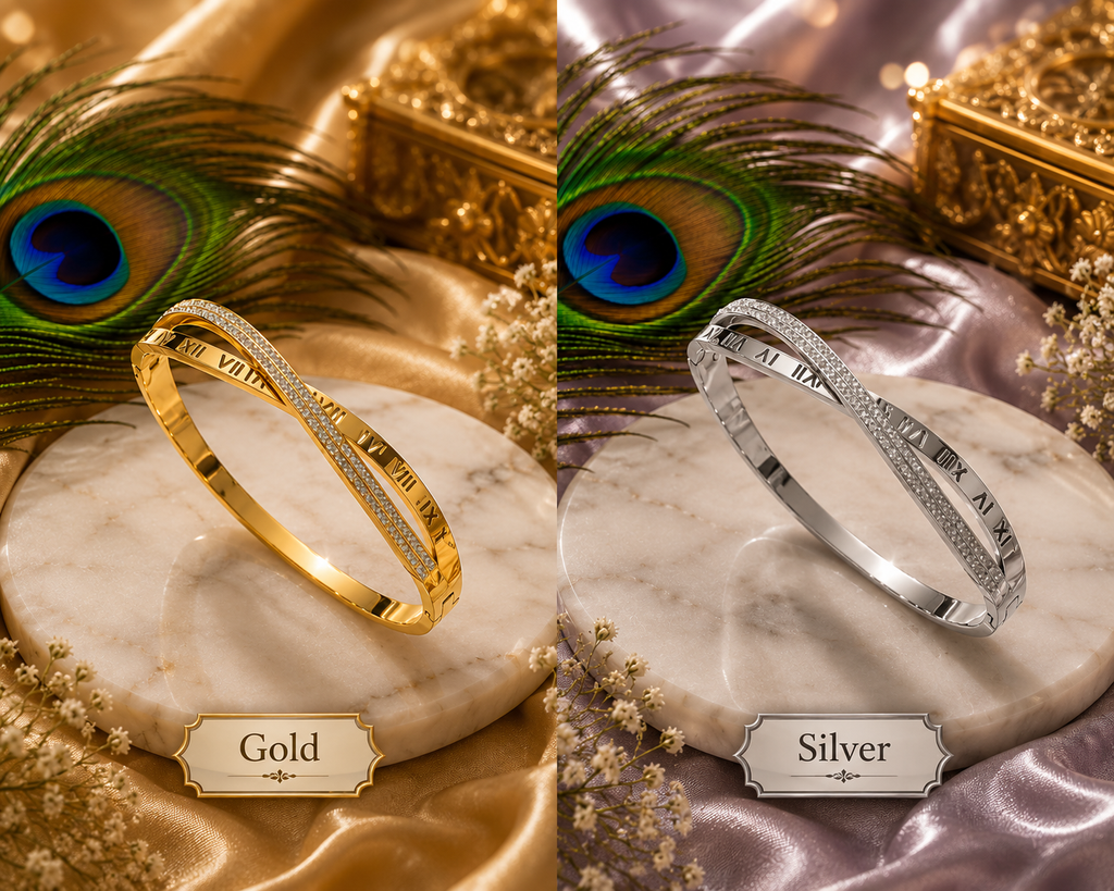 Roman Crystal Twist Bangle Bracelet – Waterproof Tarnish-Free Stainless Steel Cuff