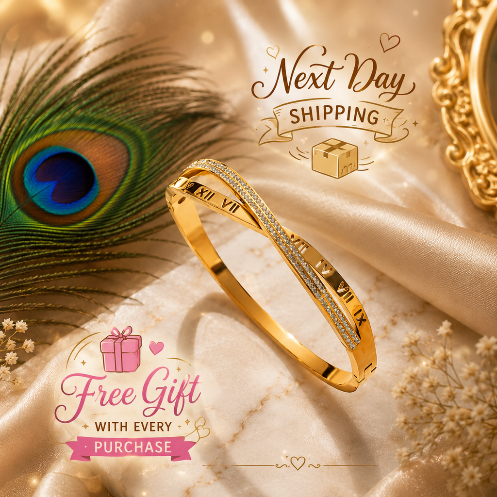 Roman Crystal Twist Bangle Bracelet – Waterproof Tarnish-Free Stainless Steel Cuff