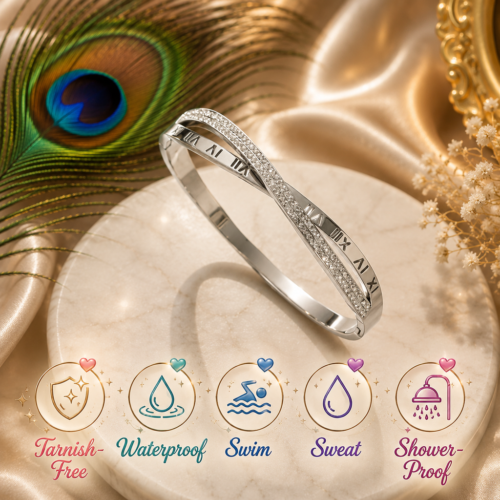 Roman Crystal Twist Bangle Bracelet – Waterproof Tarnish-Free Stainless Steel Cuff