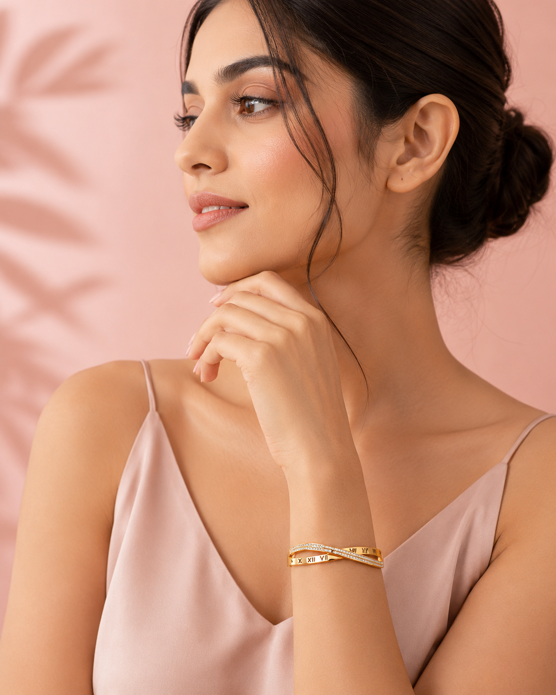 Roman Crystal Twist Bangle Bracelet – Waterproof Tarnish-Free Stainless Steel Cuff