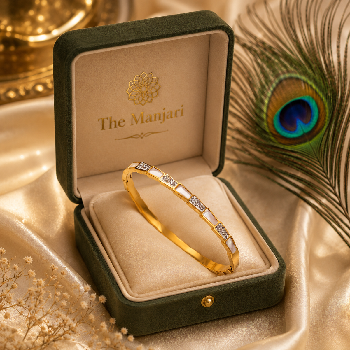 Geometric Crystal Bangle Bracelet – 18K Gold Plated Waterproof Tarnish-Free Stainless Steel Cuff (Gold & Silver)
