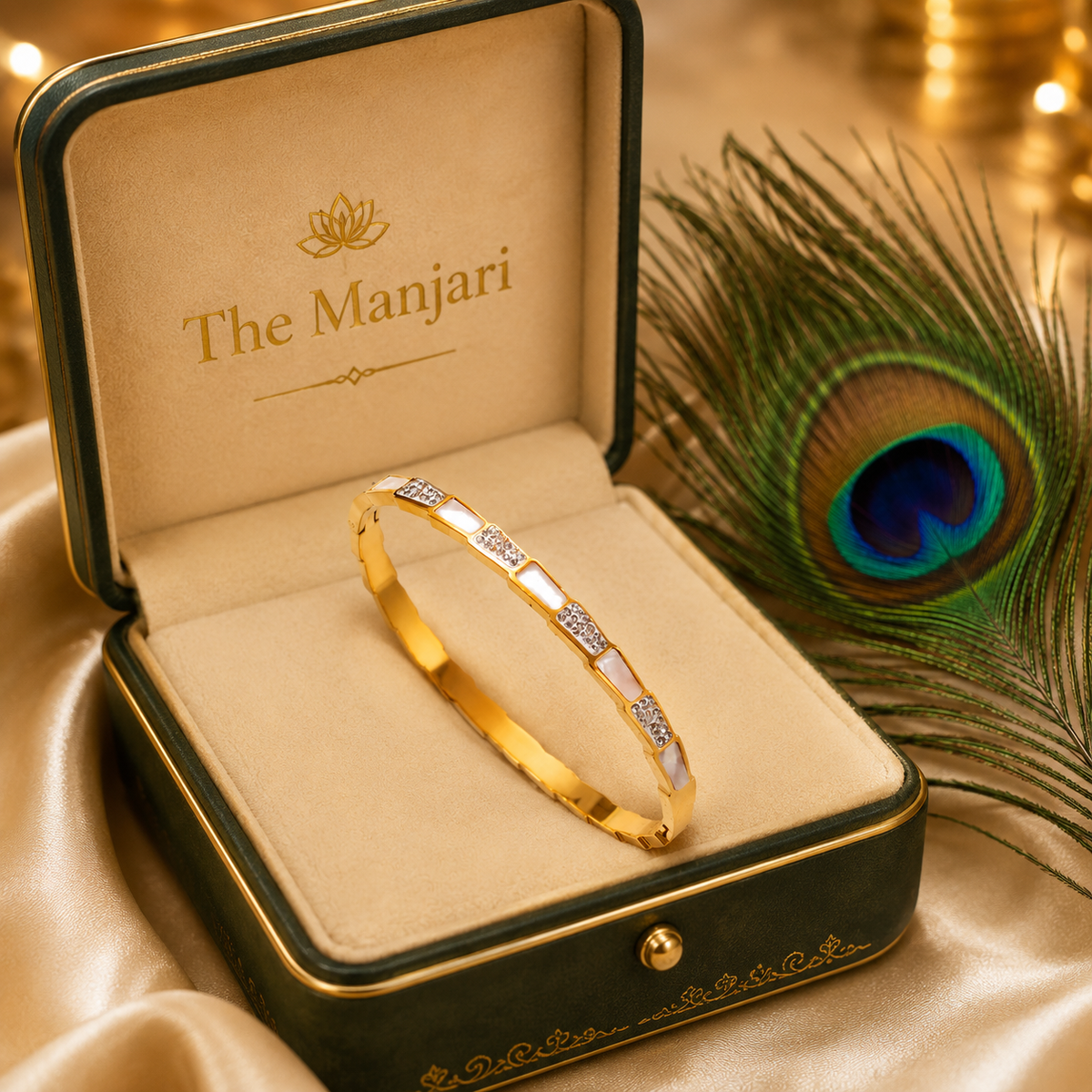 Geometric Crystal Bangle Bracelet – 18K Gold Plated Waterproof Tarnish-Free Stainless Steel Cuff (Gold & Silver)