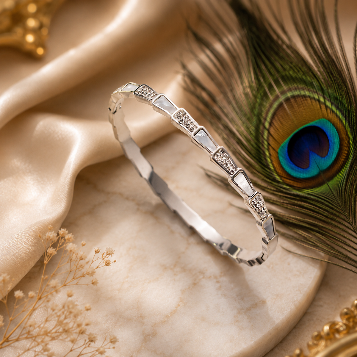 Geometric Crystal Bangle Bracelet – 18K Gold Plated Waterproof Tarnish-Free Stainless Steel Cuff (Gold & Silver)