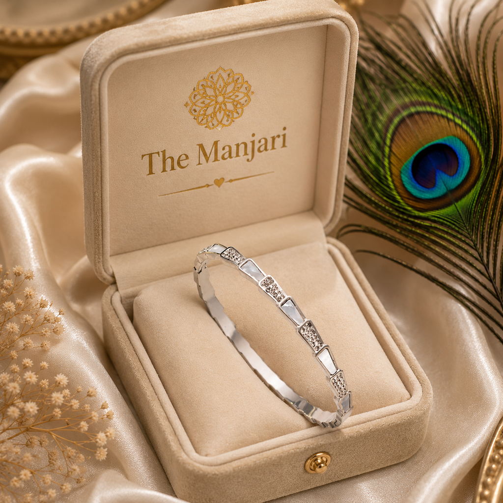 Geometric Crystal Bangle Bracelet – 18K Gold Plated Waterproof Tarnish-Free Stainless Steel Cuff (Gold & Silver)