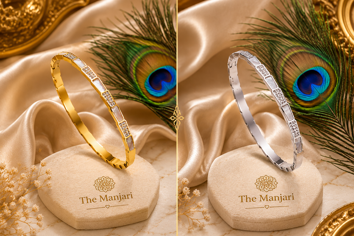 Geometric Crystal Bangle Bracelet – 18K Gold Plated Waterproof Tarnish-Free Stainless Steel Cuff (Gold & Silver)