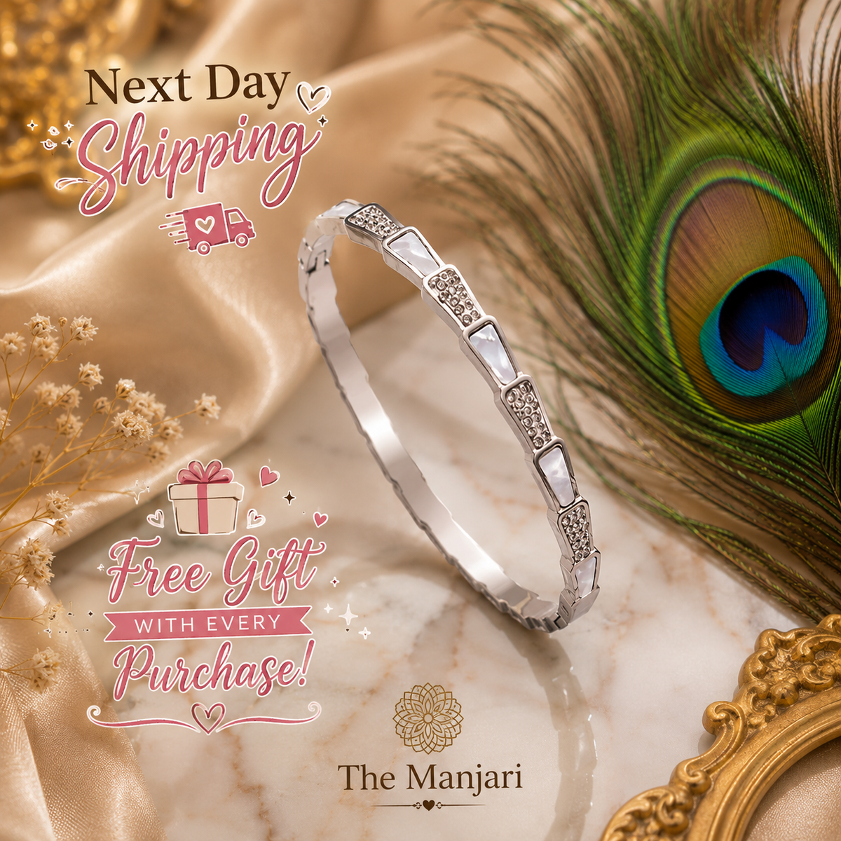 Geometric Crystal Bangle Bracelet – 18K Gold Plated Waterproof Tarnish-Free Stainless Steel Cuff (Gold & Silver)
