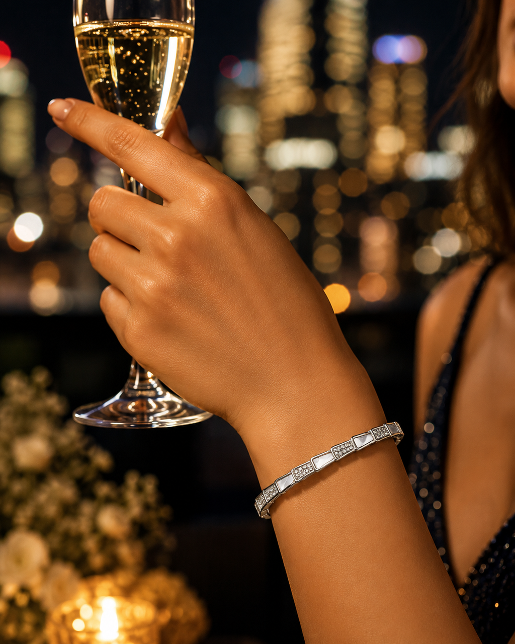 Geometric Crystal Bangle Bracelet – 18K Gold Plated Waterproof Tarnish-Free Stainless Steel Cuff (Gold & Silver)