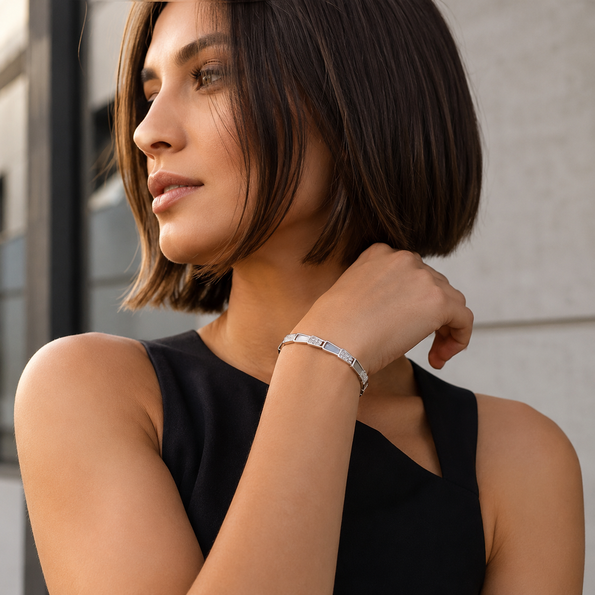 Geometric Crystal Bangle Bracelet – 18K Gold Plated Waterproof Tarnish-Free Stainless Steel Cuff (Gold & Silver)