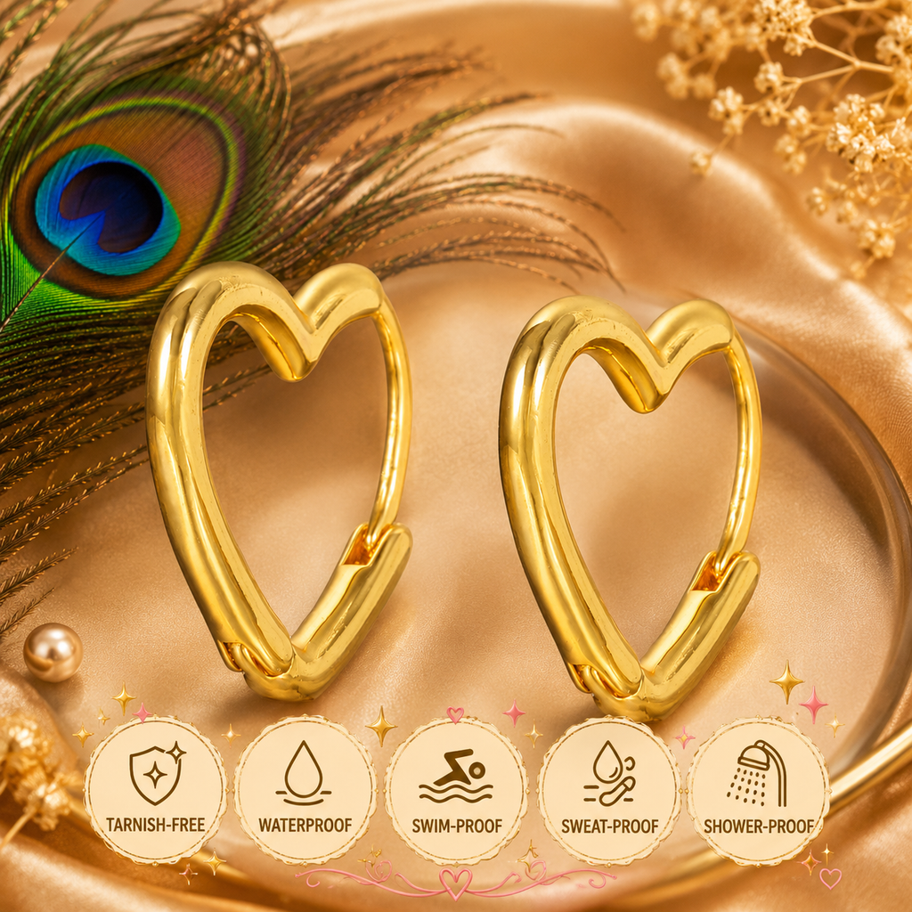 Heart Hoop Earrings for Women – Waterproof Gold Stainless Steel Heart Earrings, Tarnish-Free Lightweight Everyday Earrings Gift