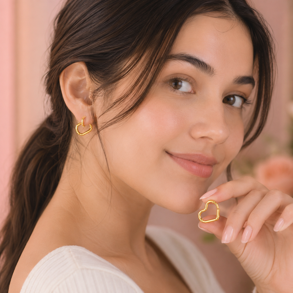 Heart Hoop Earrings for Women – Waterproof Gold Stainless Steel Heart Earrings, Tarnish-Free Lightweight Everyday Earrings Gift