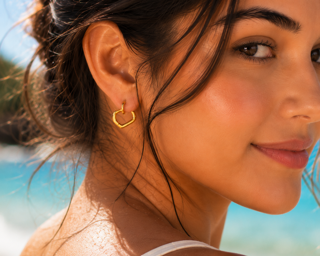 Heart Hoop Earrings for Women – Waterproof Gold Stainless Steel Heart Earrings, Tarnish-Free Lightweight Everyday Earrings Gift