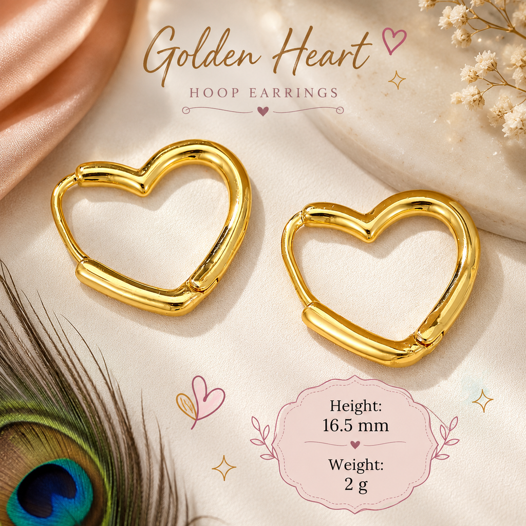 Heart Hoop Earrings for Women – Waterproof Gold Stainless Steel Heart Earrings, Tarnish-Free Lightweight Everyday Earrings Gift