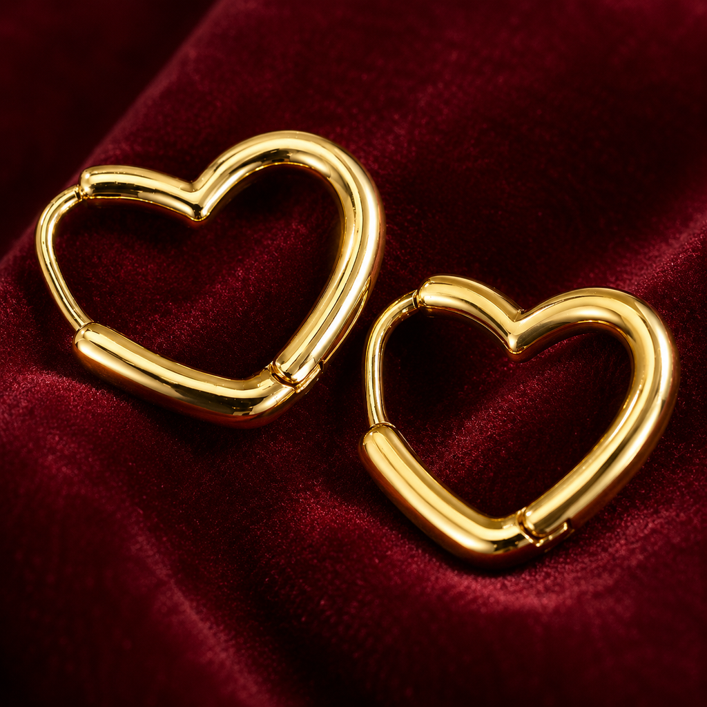 Heart Hoop Earrings for Women – Waterproof Gold Stainless Steel Heart Earrings, Tarnish-Free Lightweight Everyday Earrings Gift