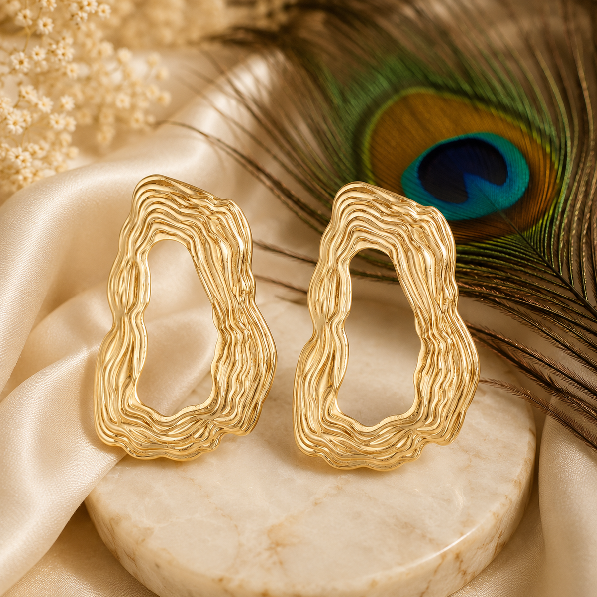 Organic Statement Earrings for Women – Gold & Silver Textured Geometric Earrings, Waterproof Tarnish-Free Stainless Steel Jewelry
