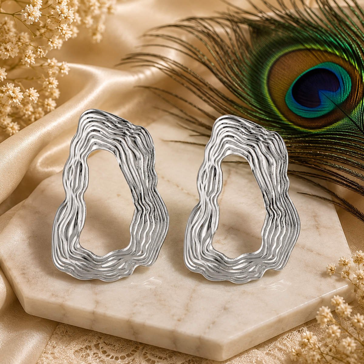 Organic Statement Earrings for Women – Gold & Silver Textured Geometric Earrings, Waterproof Tarnish-Free Stainless Steel Jewelry