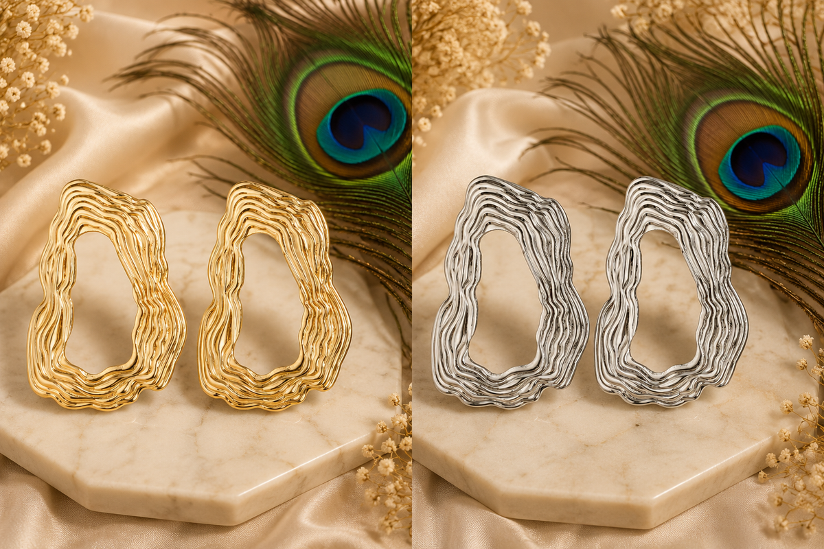 Organic Statement Earrings for Women – Gold & Silver Textured Geometric Earrings, Waterproof Tarnish-Free Stainless Steel Jewelry