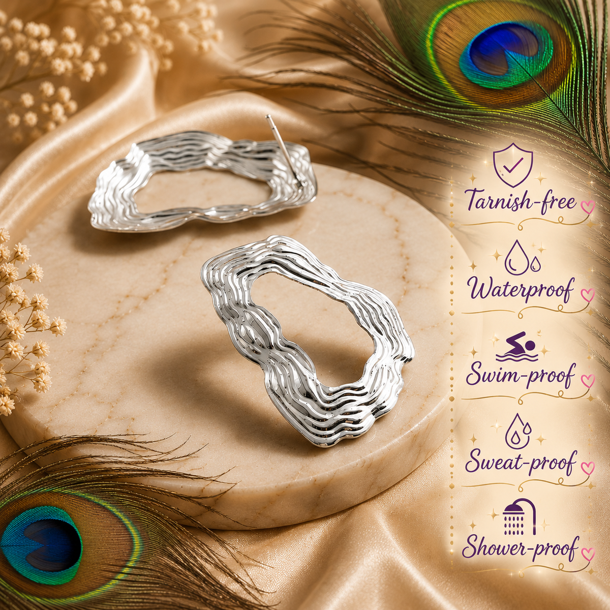 Organic Statement Earrings for Women – Gold & Silver Textured Geometric Earrings, Waterproof Tarnish-Free Stainless Steel Jewelry