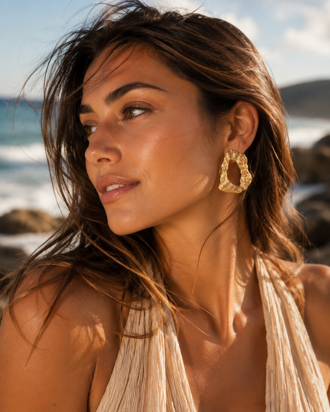 Organic Statement Earrings for Women – Gold & Silver Textured Geometric Earrings, Waterproof Tarnish-Free Stainless Steel Jewelry