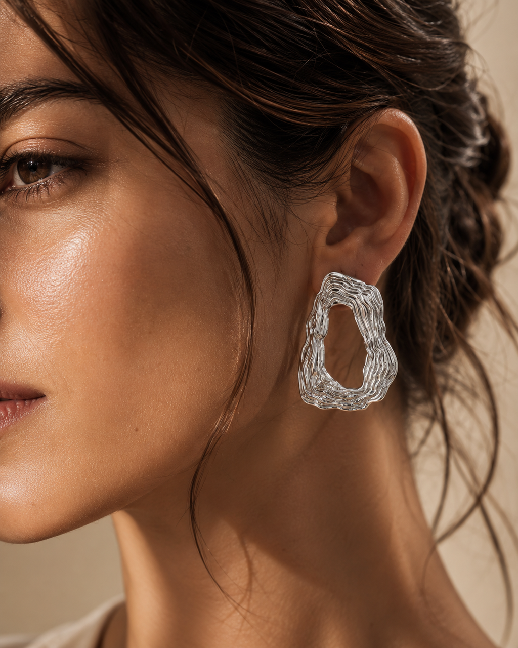 Organic Statement Earrings for Women – Gold & Silver Textured Geometric Earrings, Waterproof Tarnish-Free Stainless Steel Jewelry