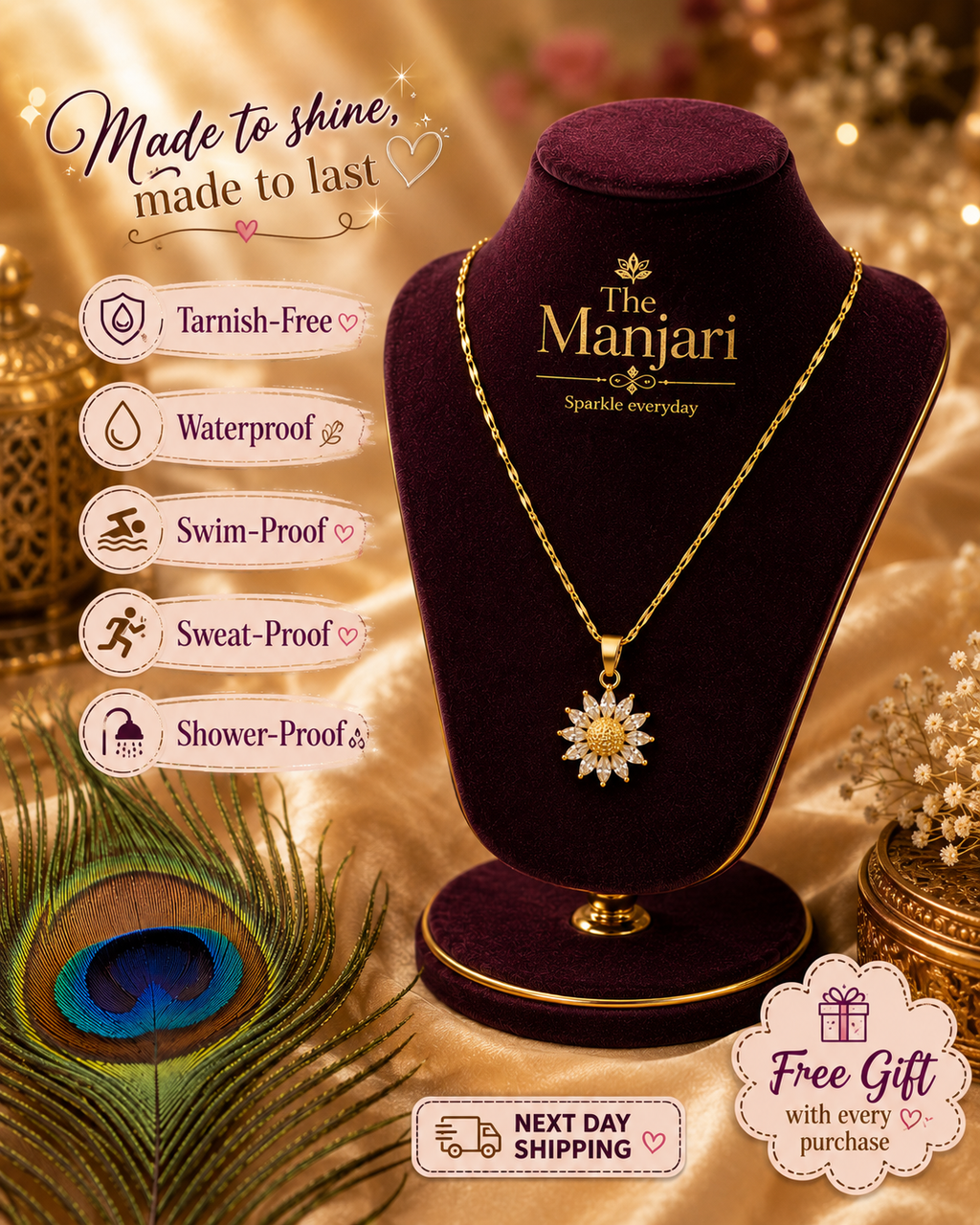 Daisy Bloom Pendant Necklace – 18K Gold Plated Floral Necklace for Women | Waterproof & Tarnish Resistant