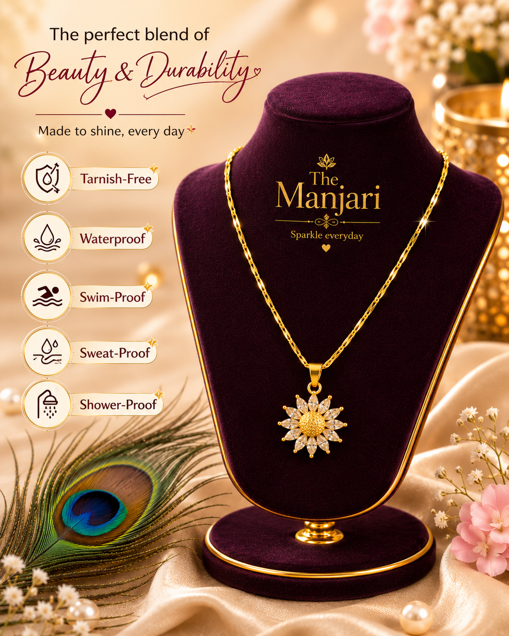 Daisy Bloom Pendant Necklace – 18K Gold Plated Floral Necklace for Women | Waterproof & Tarnish Resistant