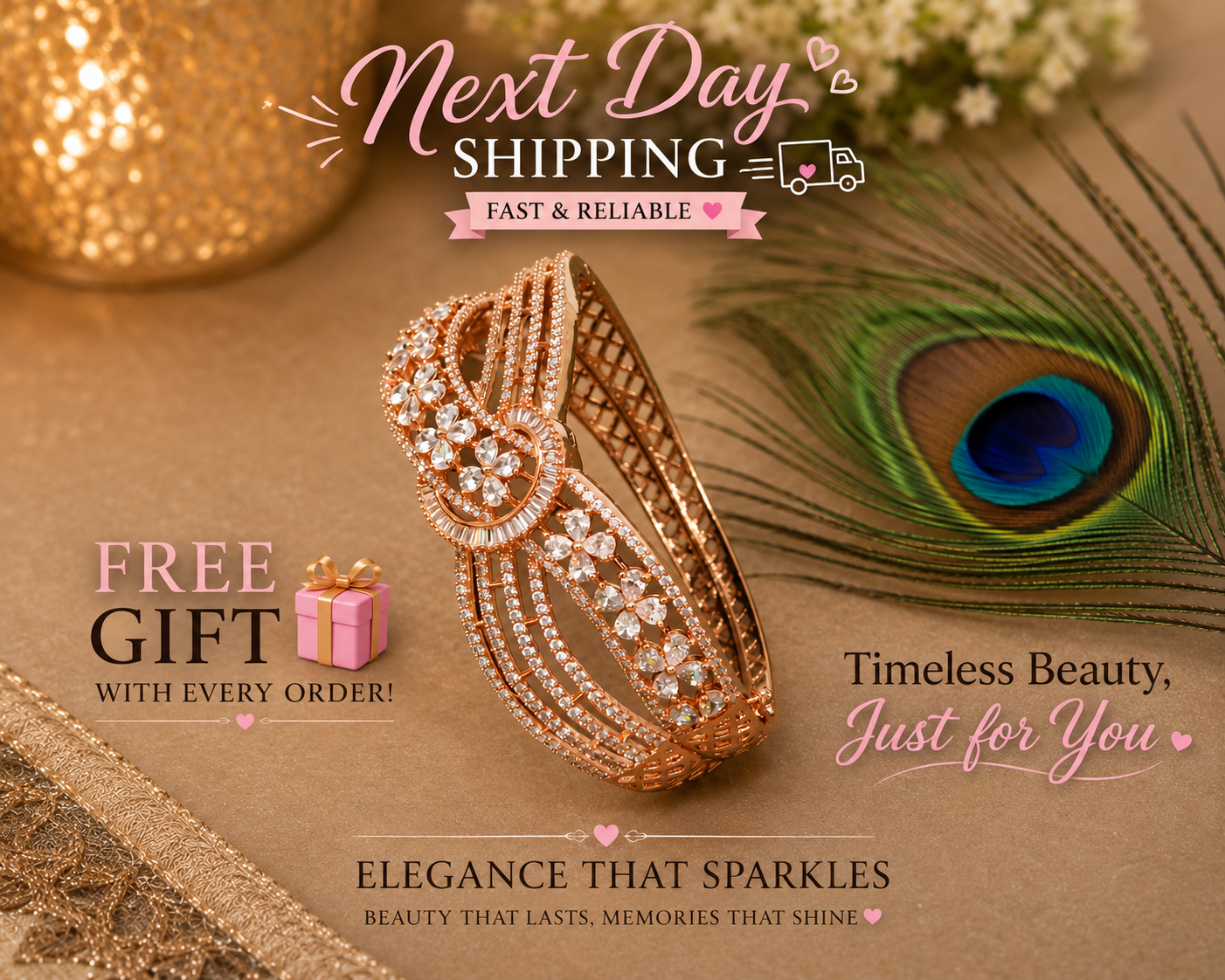 Rose Gold Crystal Bangle Bracelet for Women | Luxury CZ Statement Bracelet