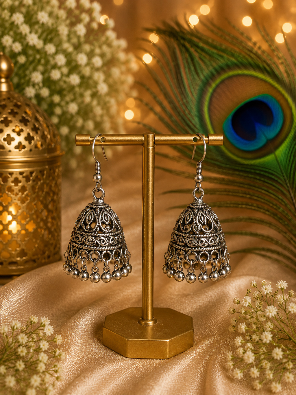 Classic Oxidised Silver Jhumki Earrings