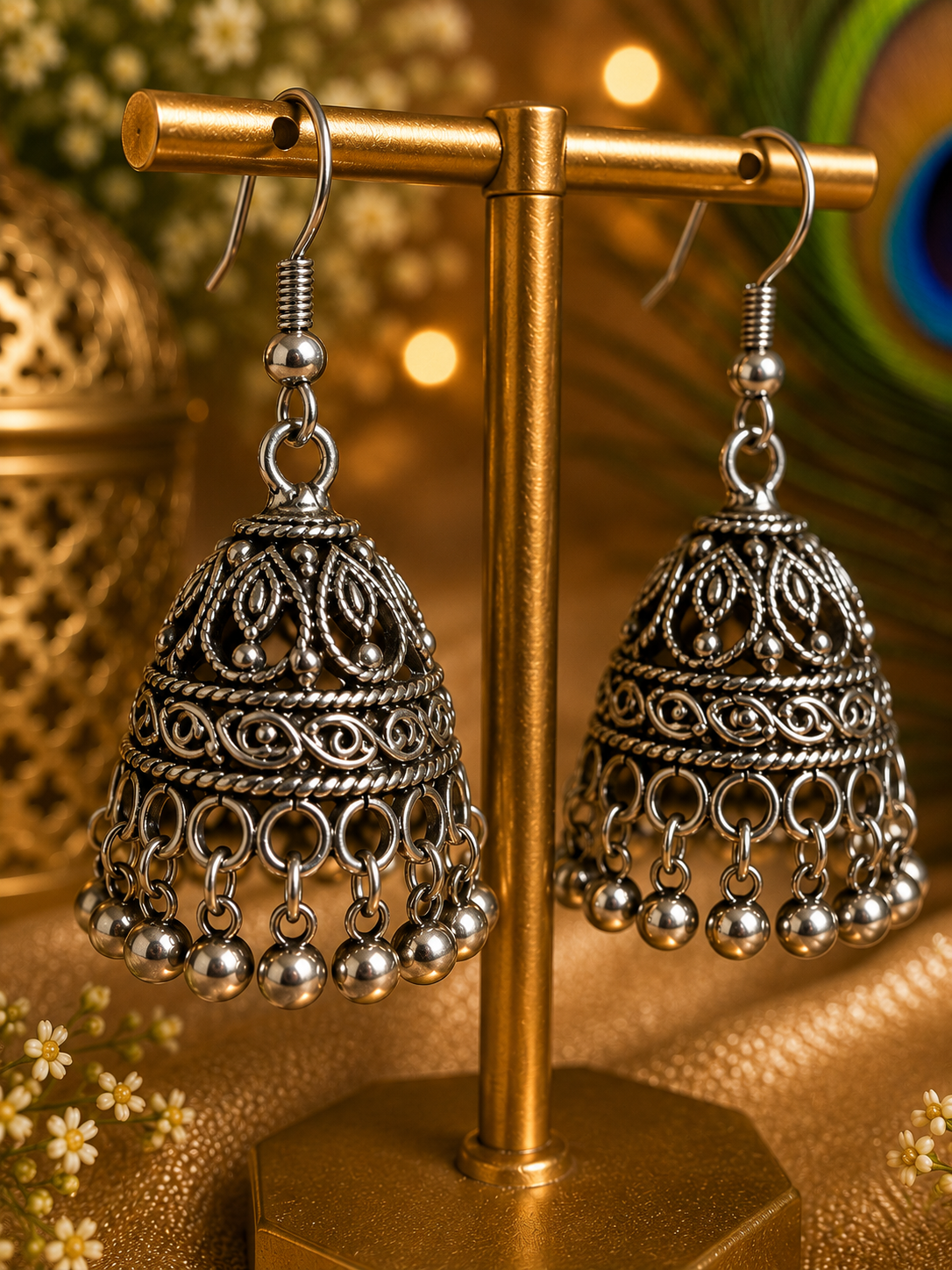 Classic Oxidised Silver Jhumki Earrings
