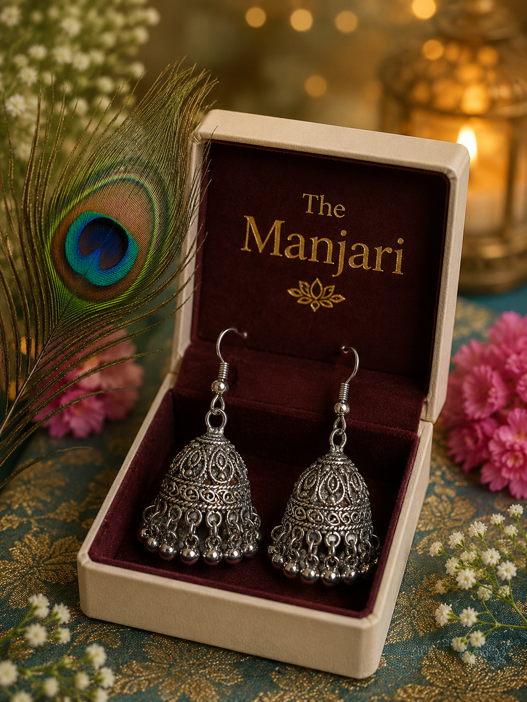 Classic Oxidised Silver Jhumki Earrings