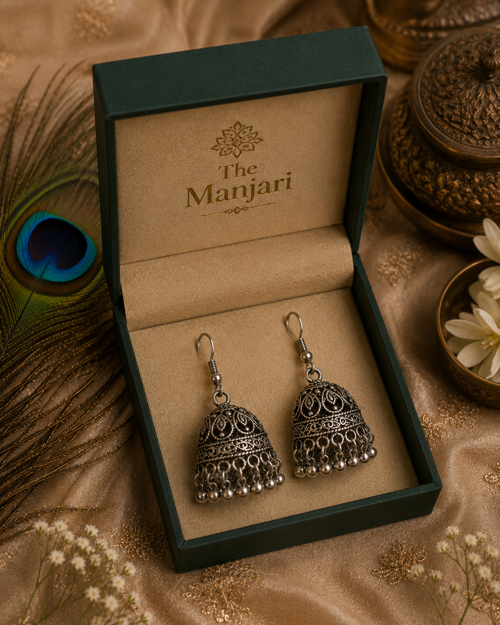 Classic Oxidised Silver Jhumki Earrings