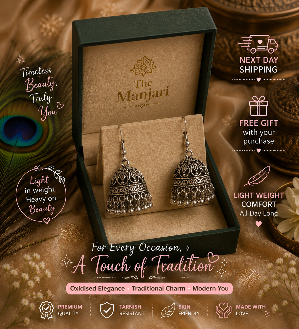 Classic Oxidised Silver Jhumki Earrings