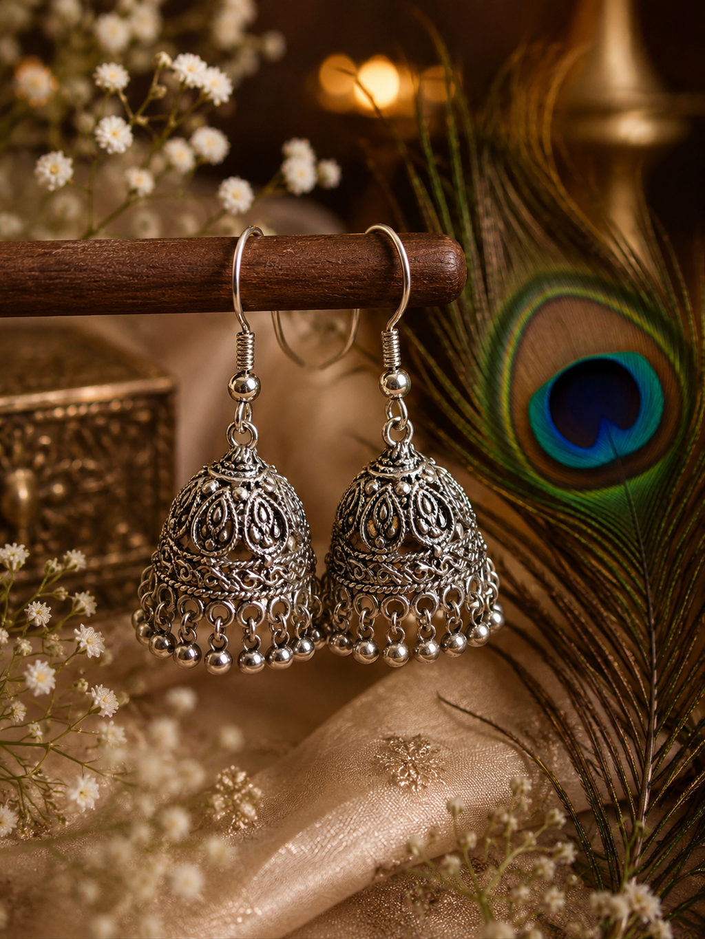 Classic Oxidised Silver Jhumki Earrings