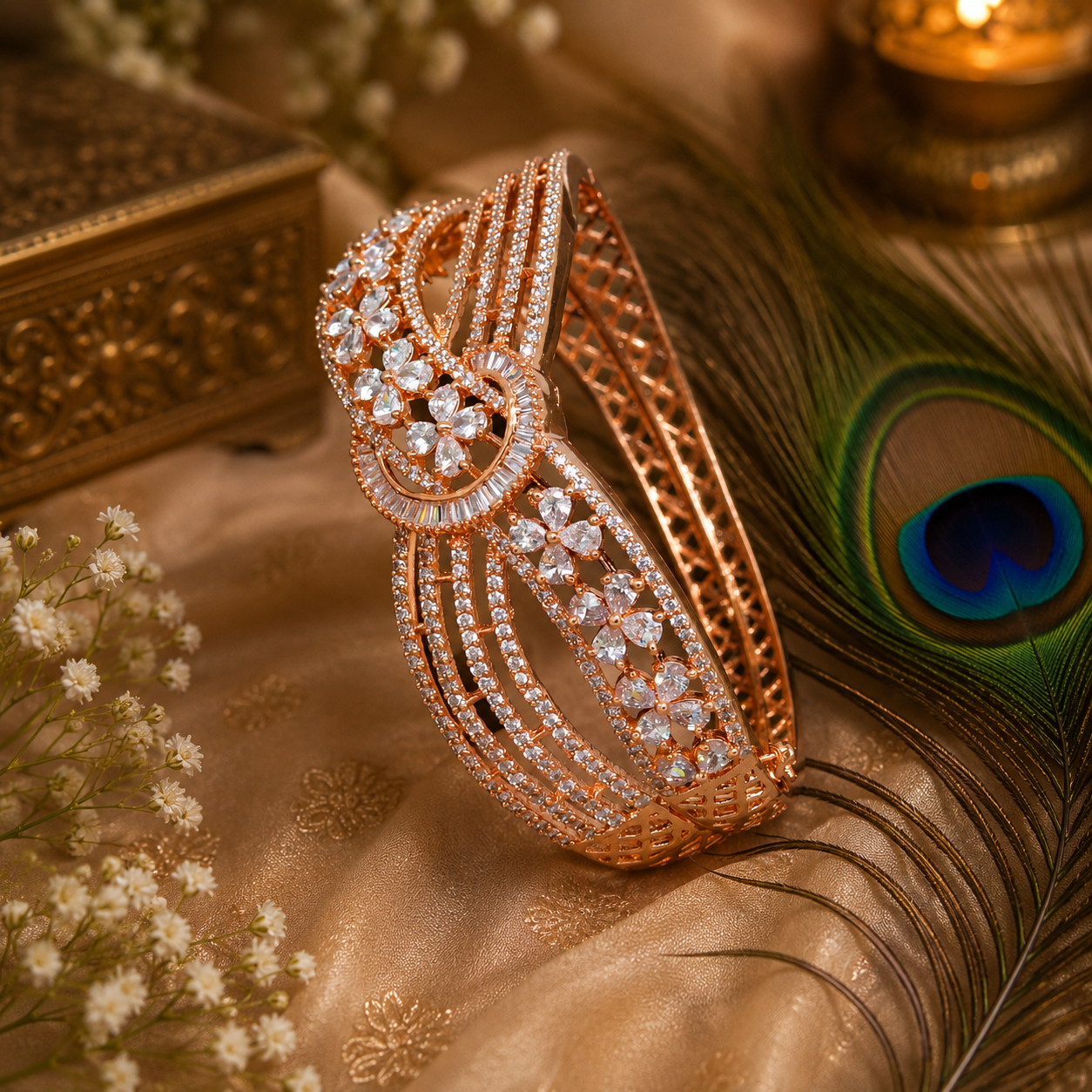 Rose Gold Crystal Bangle Bracelet for Women | Luxury CZ Statement Bracelet