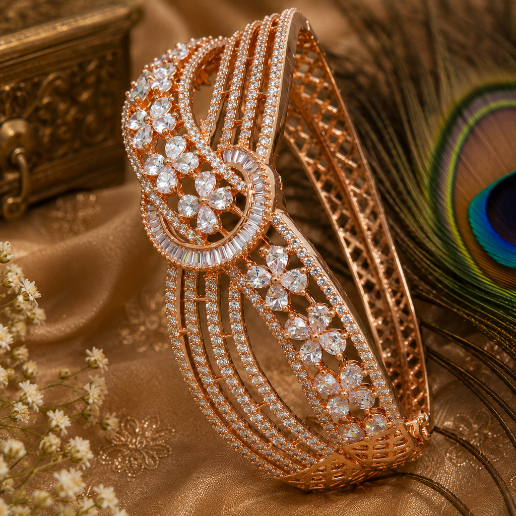 Rose Gold Crystal Bangle Bracelet for Women | Luxury CZ Statement Bracelet