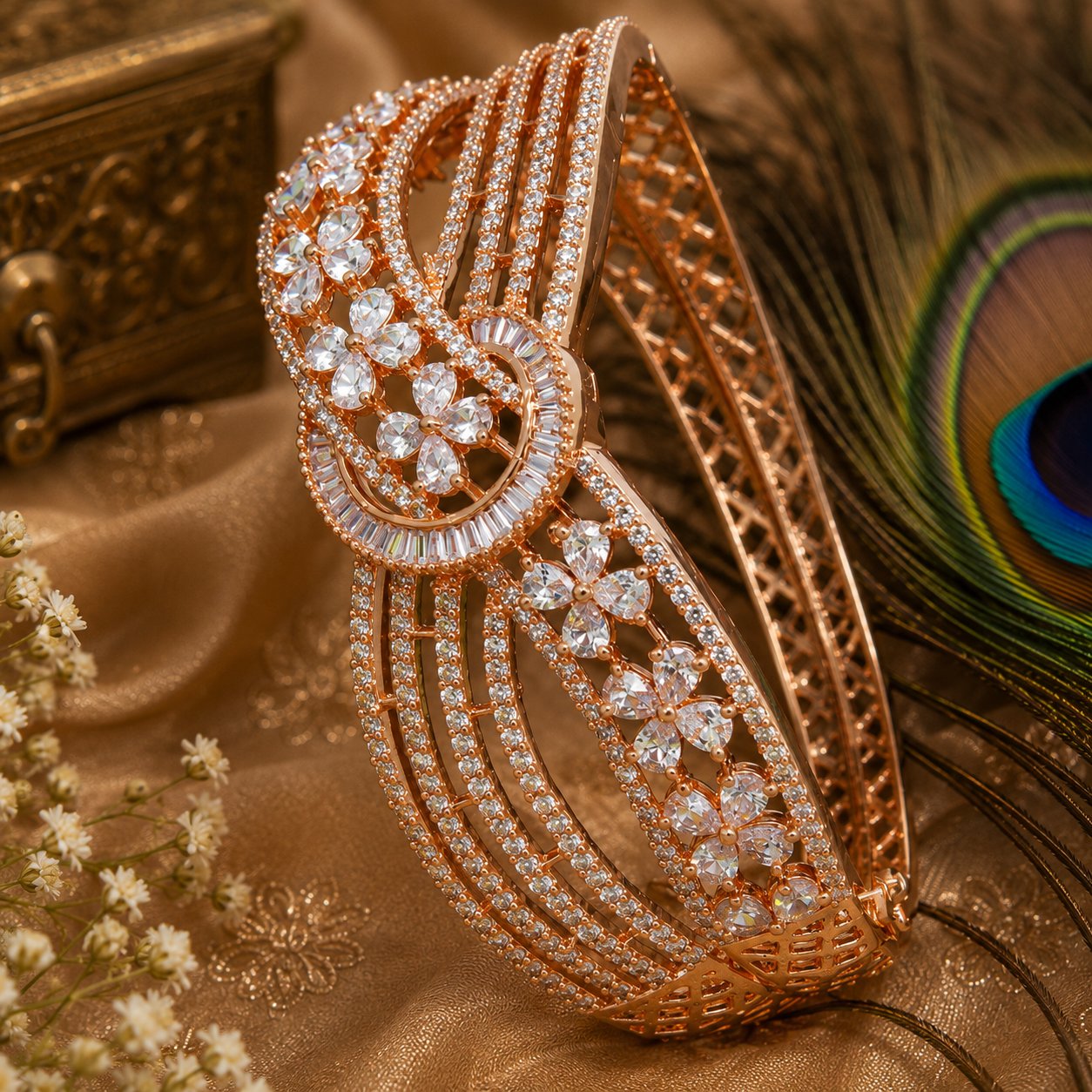 Rose Gold Crystal Bangle Bracelet for Women | Luxury CZ Statement Bracelet