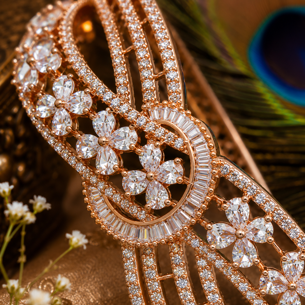 Rose Gold Crystal Bangle Bracelet for Women | Luxury CZ Statement Bracelet