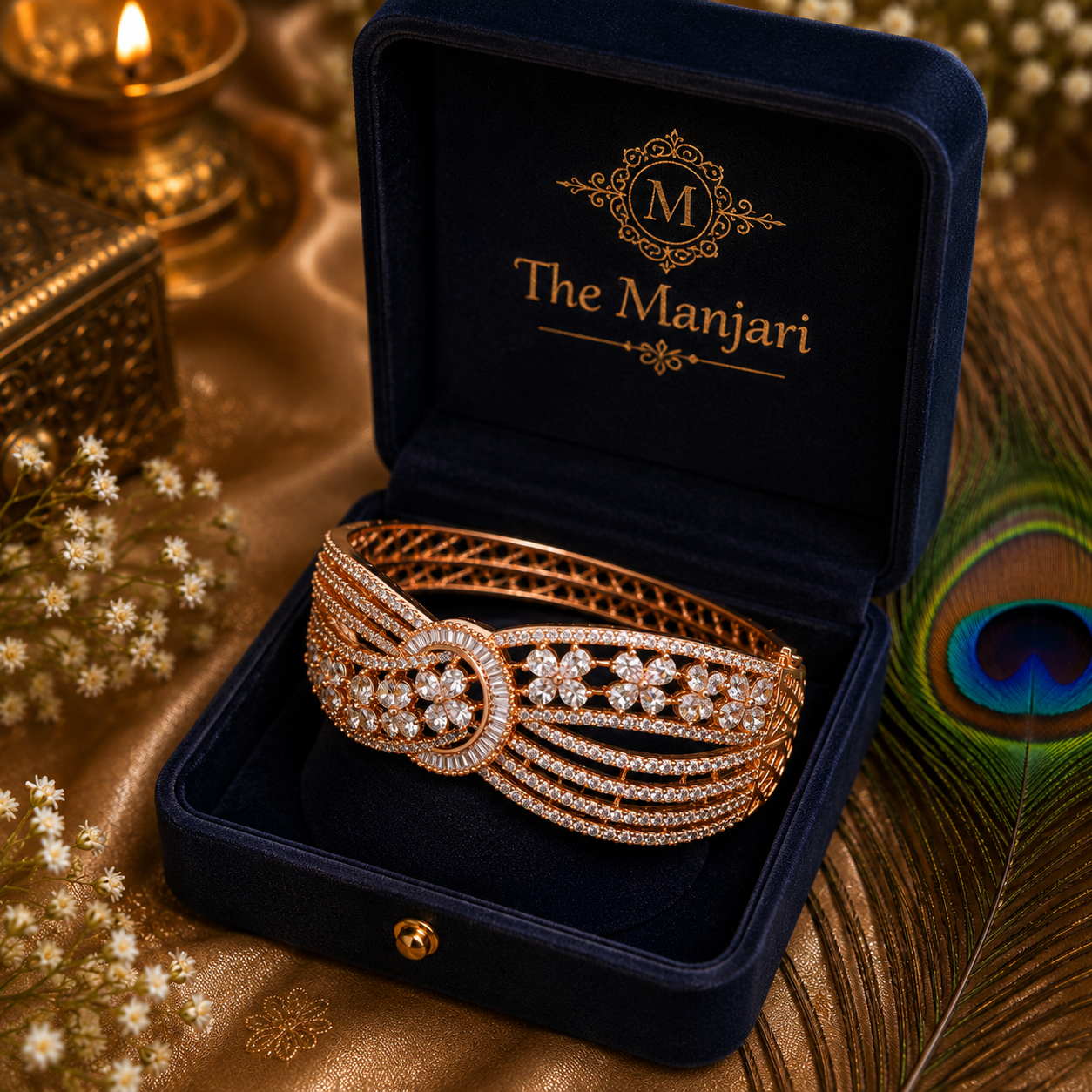 Rose Gold Crystal Bangle Bracelet for Women | Luxury CZ Statement Bracelet
